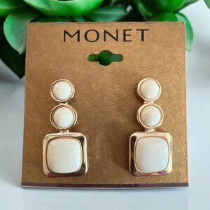 Monet 1 3/8" Gold Tone & Ivory Dangle/Drop Earrings-NWT